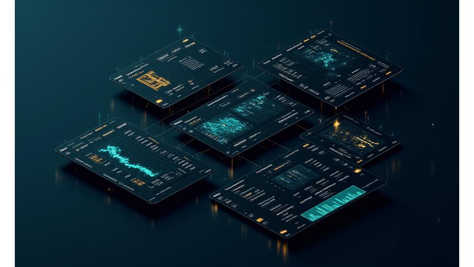 A sleek, dark-themed enterprise analytics platform interface showing complex data visualizations, API integration points, and dedicated support channels, tailored for institutional use.