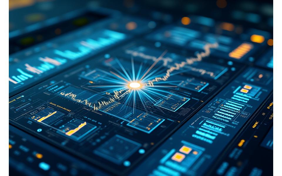 A strategy builder interface with modular components, allowing users to integrate cosmic data overlays such as solar flare predictions or celestial timing patterns into algorithmic trading models. Backtesting results are proudly displayed.