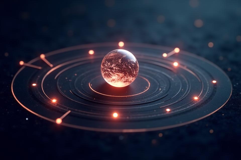 Interactive orbital diagram depicting six core services as stations revolving around a central Earth model