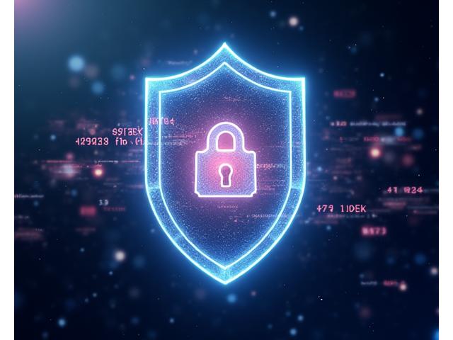 Stylized abstract depiction of zero-knowledge proofs and blockchain privacy, with interlocking cryptographic symbols shielding glowing data points, set against a dark, cosmic background.