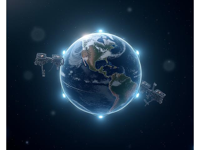 Illustration of Earth and a futuristic space station, connected by glowing lines representing data flows, all encased within a protective, transparent orbital shield with various compliance logos superimposed, demonstrating global and extraterrestrial regulatory adherence.