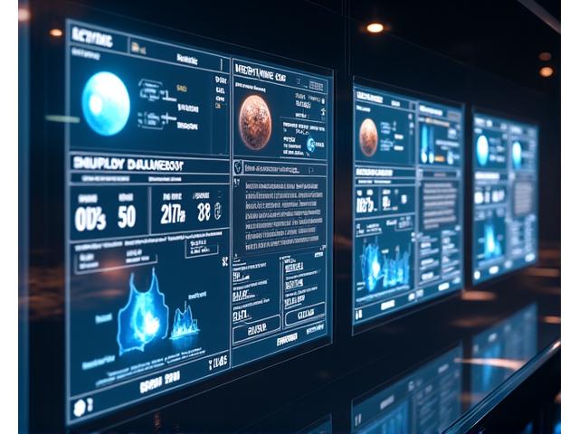 A futuristic prediction market interface showing various space missions with real-time odds and progress bars for mission success, overlaid on a blueprint of a lunar base.